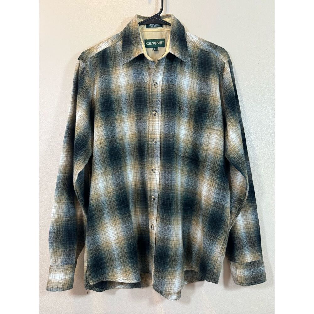 Vintage Campus Plaid Flannel Men's Button Up Shirt Medium
